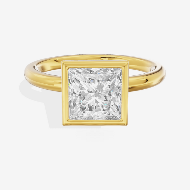 Tensare Bezel 2mm Princess Solitaire Engagement Ring in 14K Yellow Gold