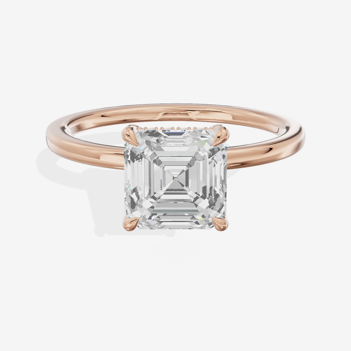 Lustrous Linger Asscher Engagement Ring with Side Stones (1/10 ct. tw.) in 18K Rose Gold