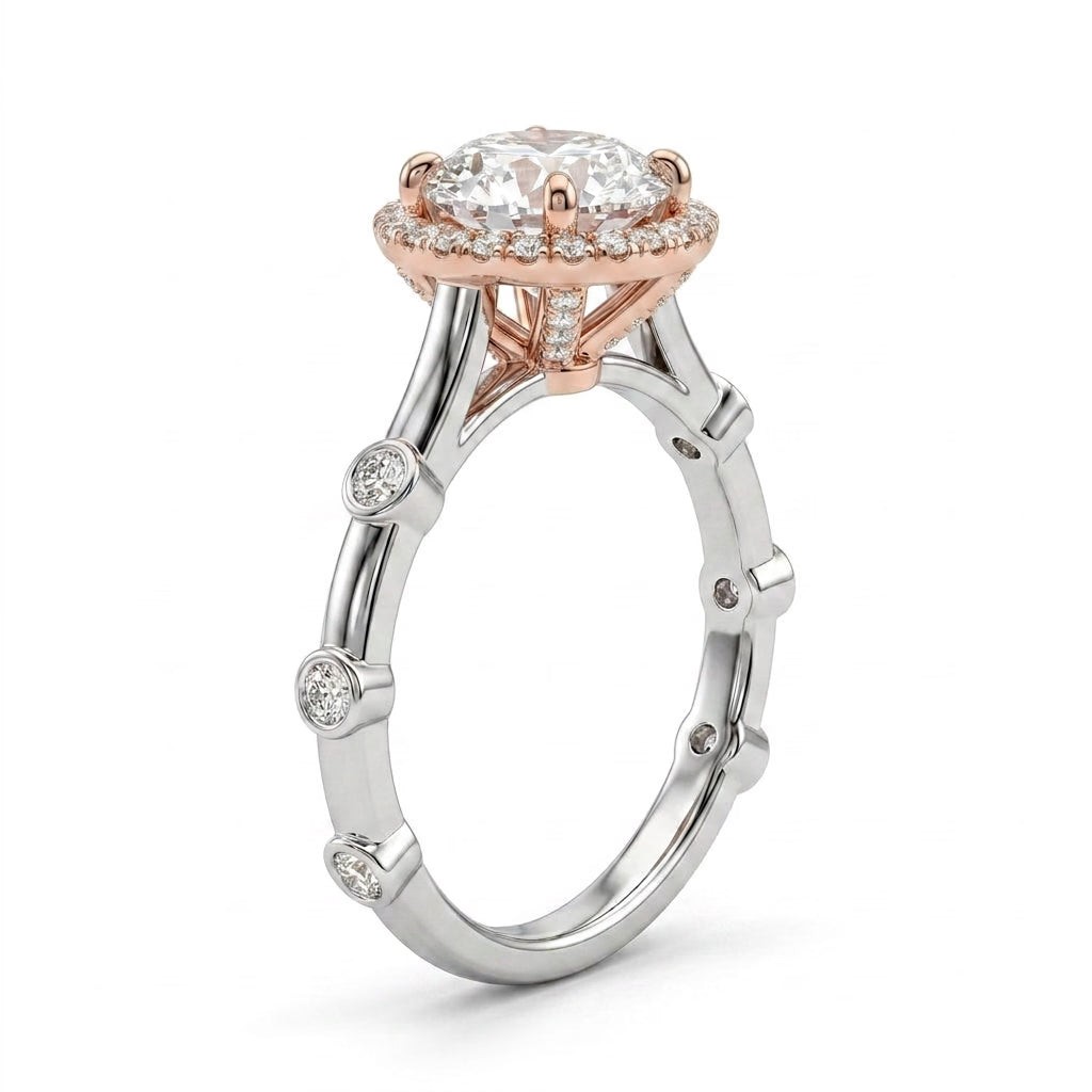 Cathedral Halo Round Engagement Ring
