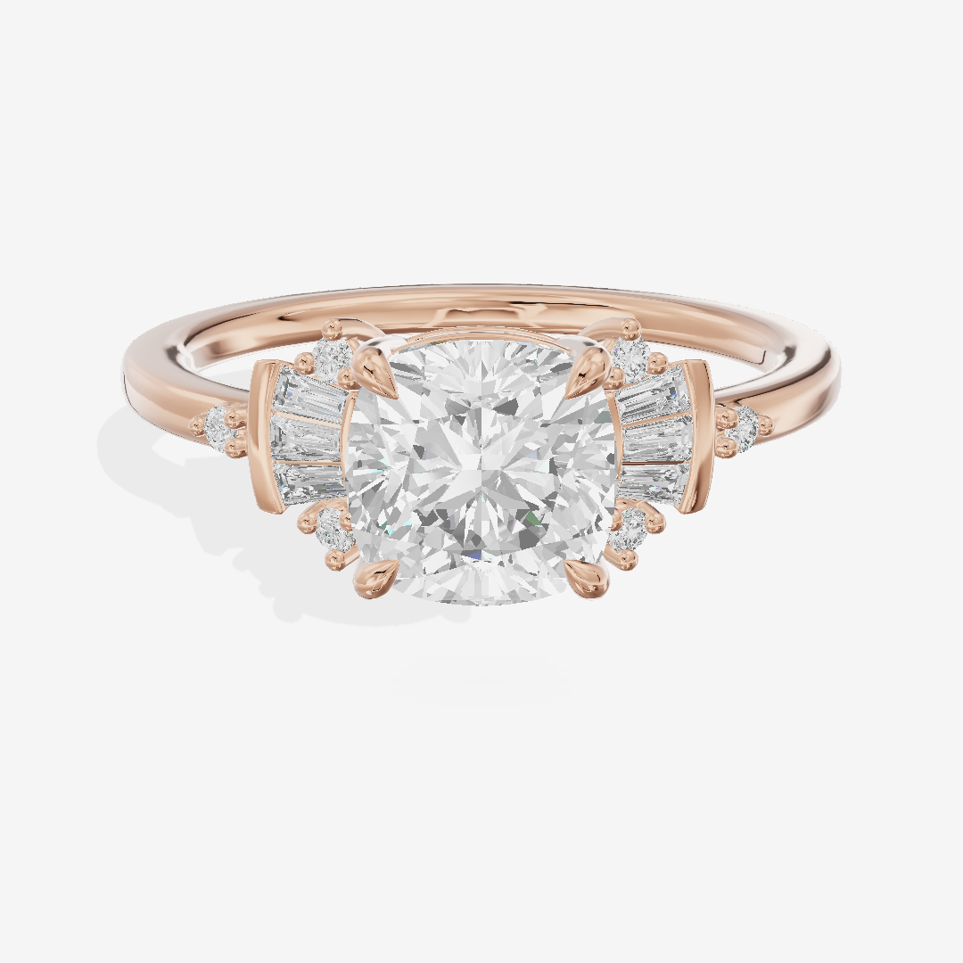 Lightwoven Pavé Cushion Engagement Ring with Side Stones (1/8 ct. tw.) in 18K Rose Gold