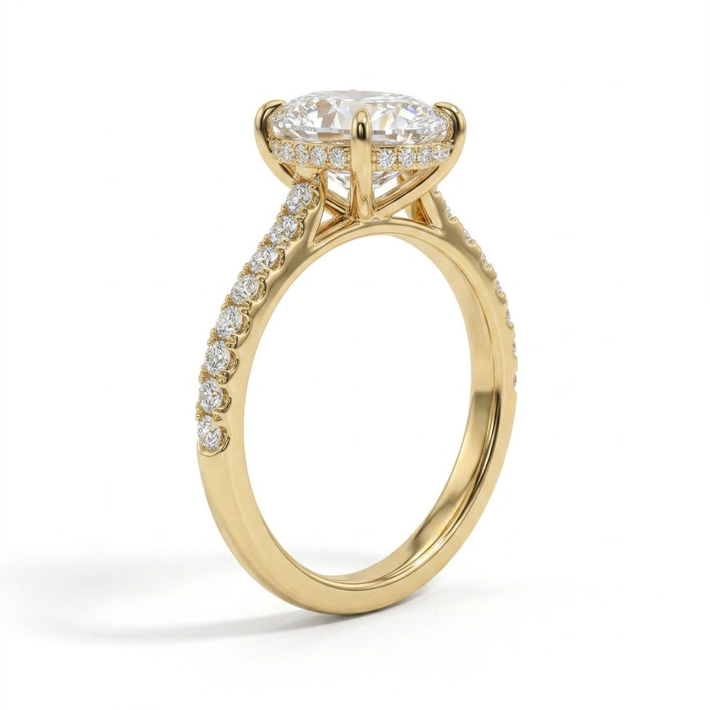 Hidden Halo Pavé Oval Engagement Ring (3.77 ct. tw.) in 14K Yellow Gold