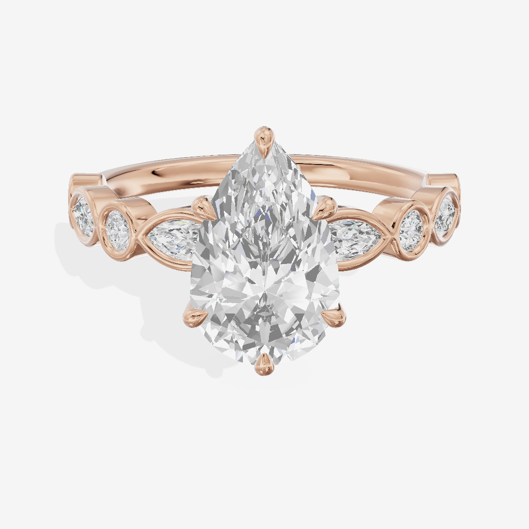 Crowned Maia Pear Engagement Ring with Side Stones (1/3 ct. tw.) in 18K Rose Gold