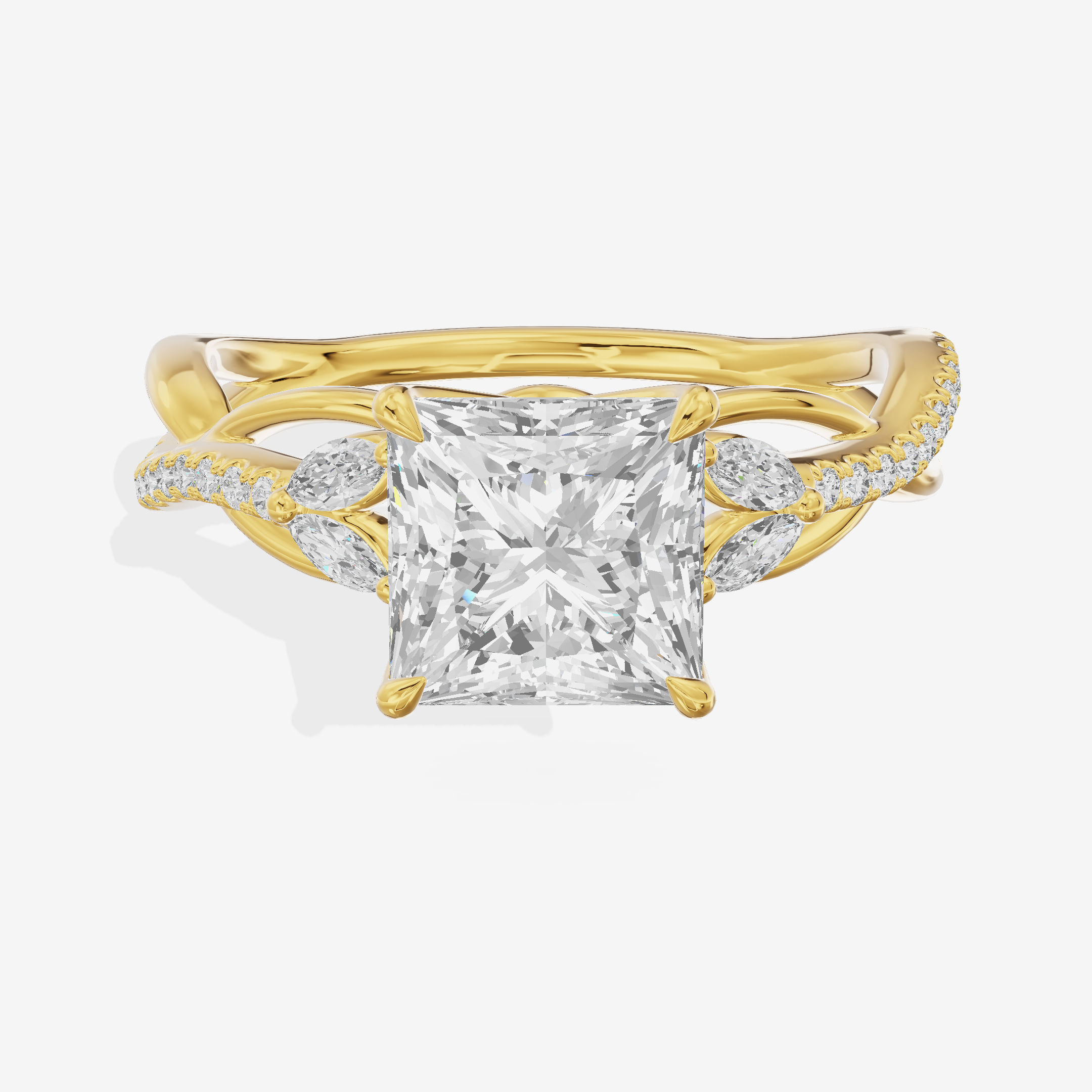Lustrous Vowsae Princess Engagement Ring with Side Stones (1/5 ct. tw.) in 18K Yellow Gold