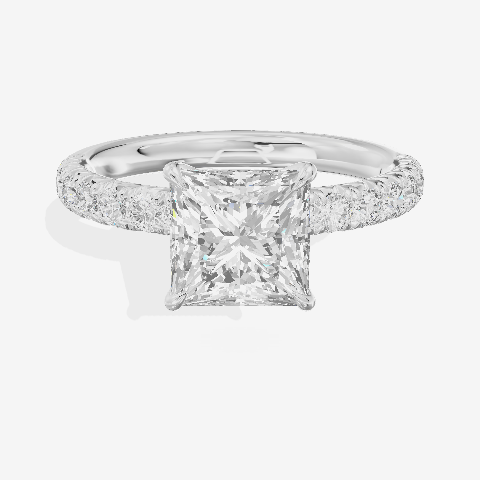 Luxe Aurea Princess Engagement Ring with Side Stones (3/8 ct. tw.) in 18K White Gold