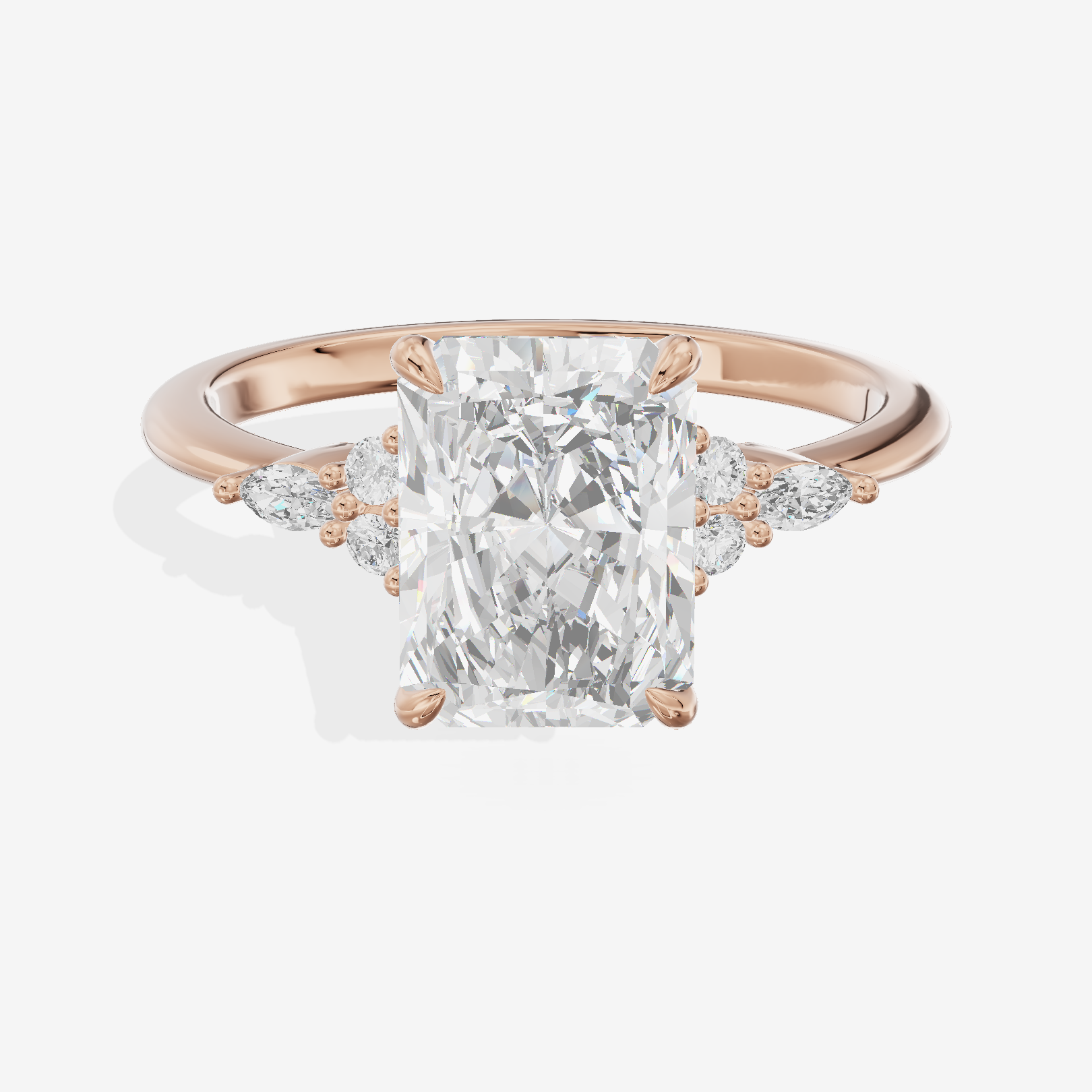 Luxe Tender Radiant Engagement Ring with Side Stones (1/8 ct. tw.) in 18K Rose Gold