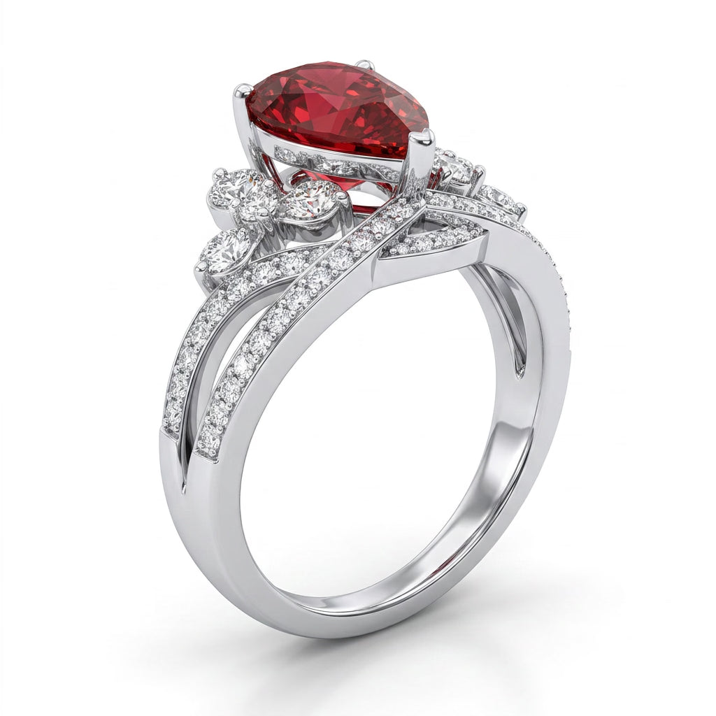 Cluster Split Shank Pear Engagement Ring (2.94 ct. tw.) in Platinum