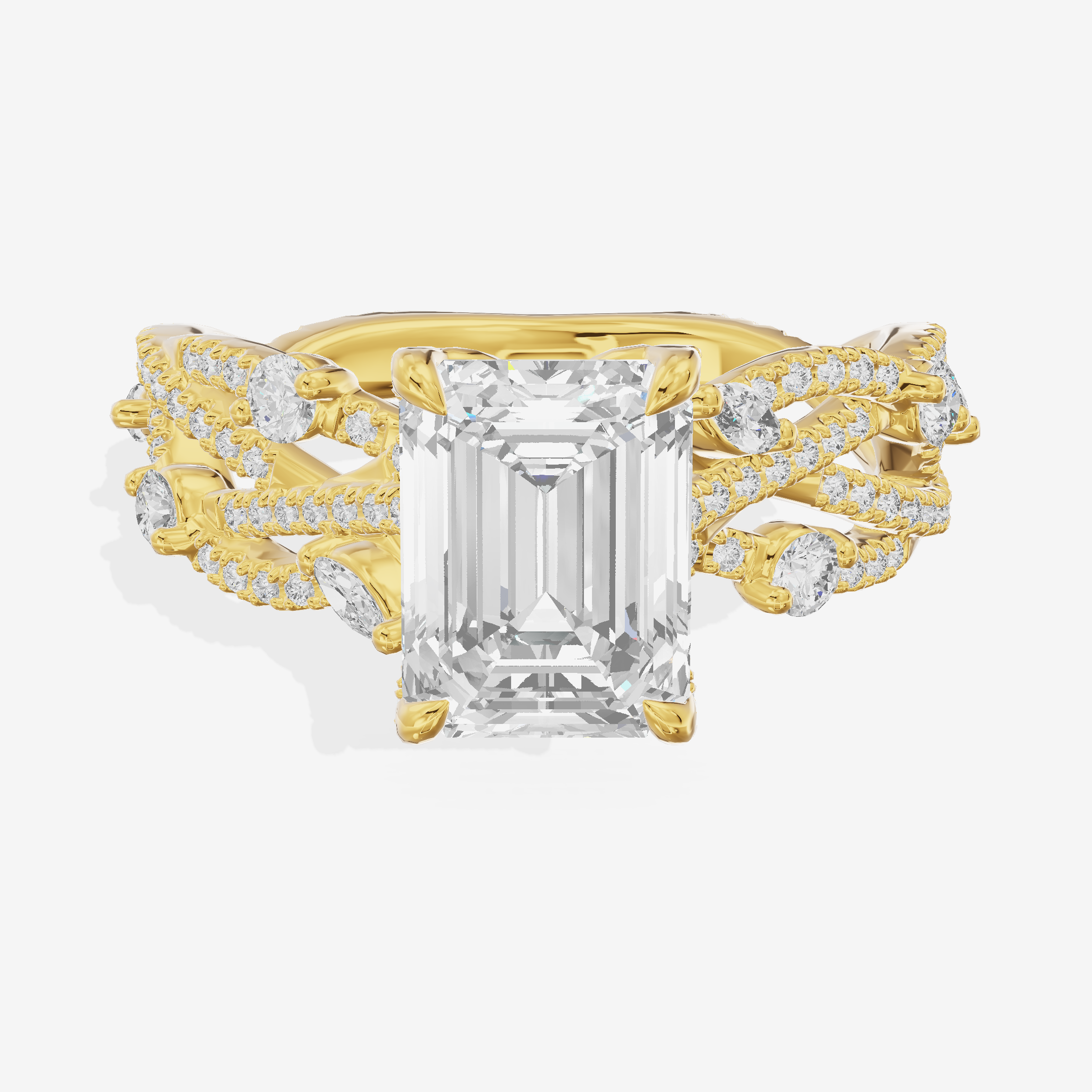 One of One Petite Emerald Engagement Ring with Side Stones (1/4 ct. tw.) in 18K Yellow Gold