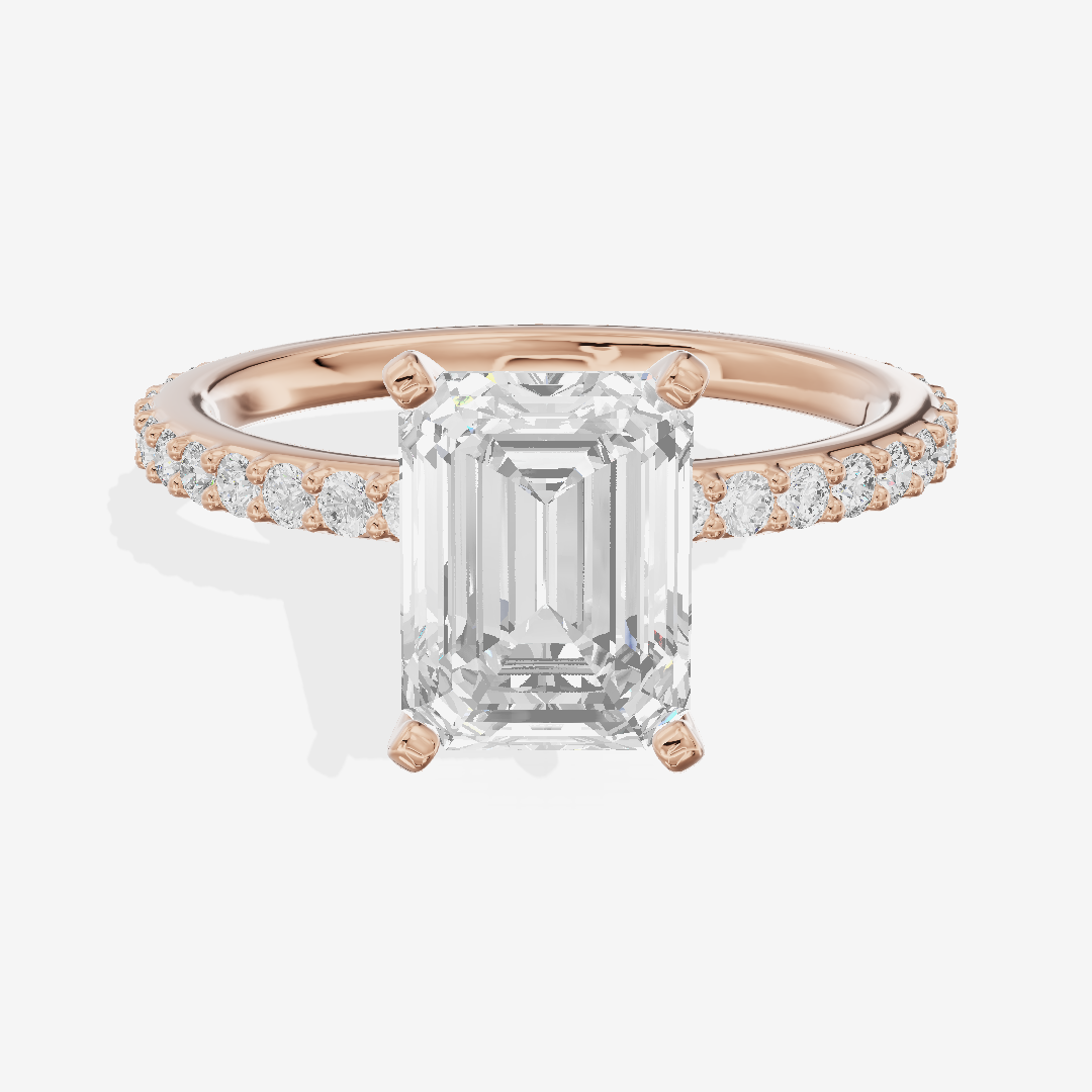 Petite Trellise Emerald Engagement Ring with Side Stones (1/3 ct. tw.) in 18K Rose Gold