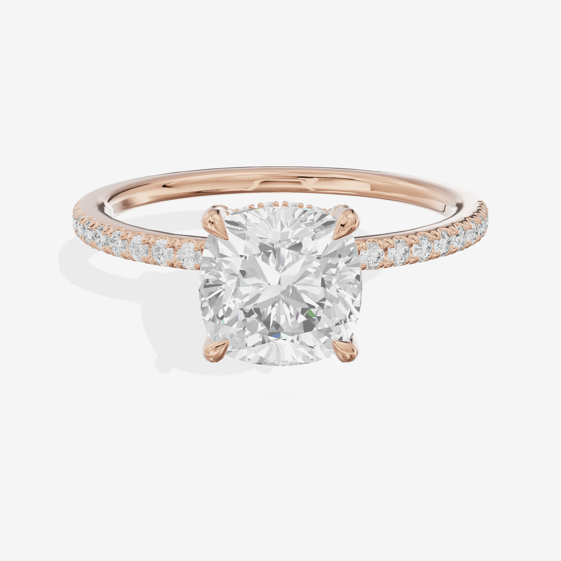 Bowed Sincere Cushion Engagement Ring with Side Stones (1/4 ct. tw.) in 14K Rose Gold