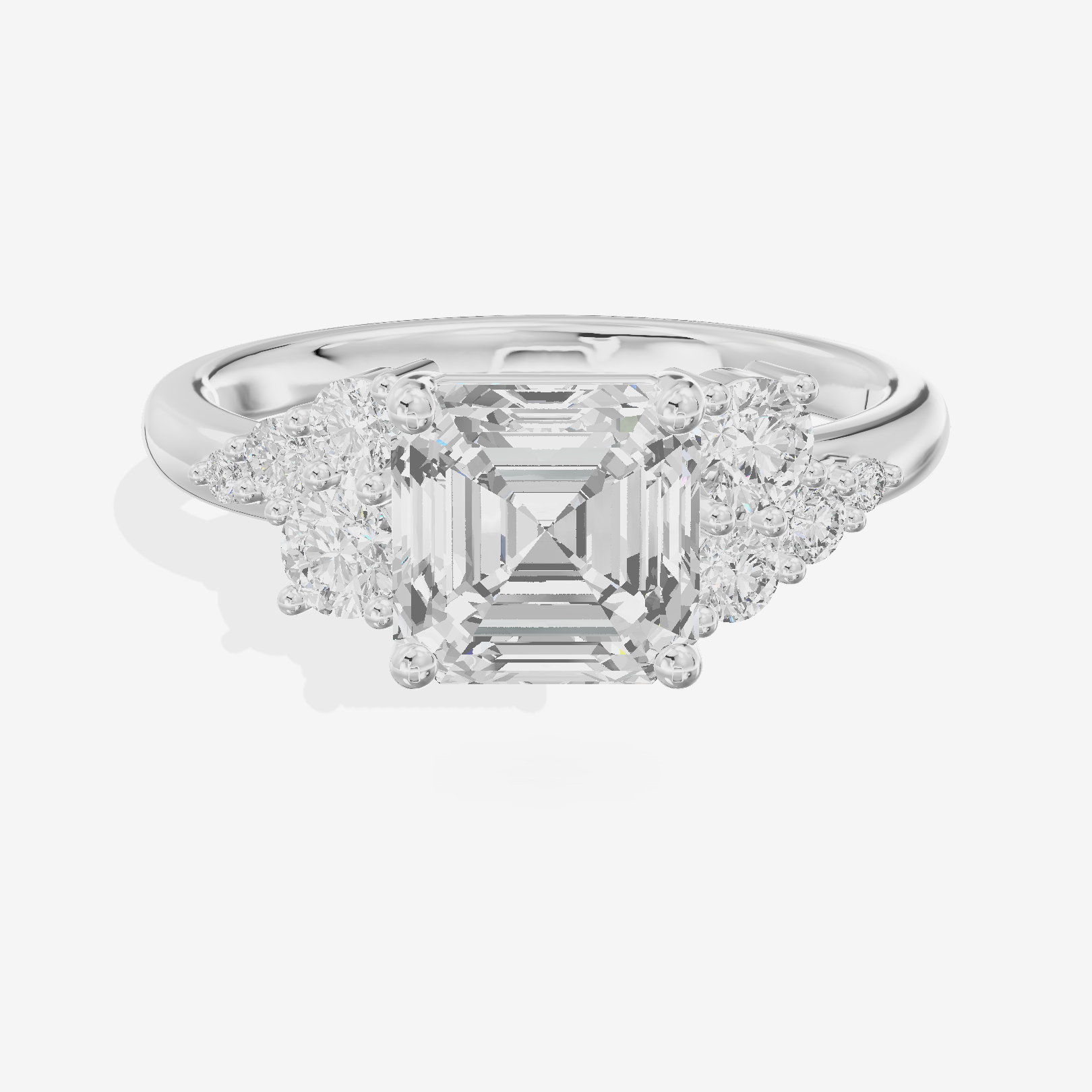 Modern Tender Asscher Engagement Ring with Side Stones (1/3 ct. tw.) in 14K White Gold