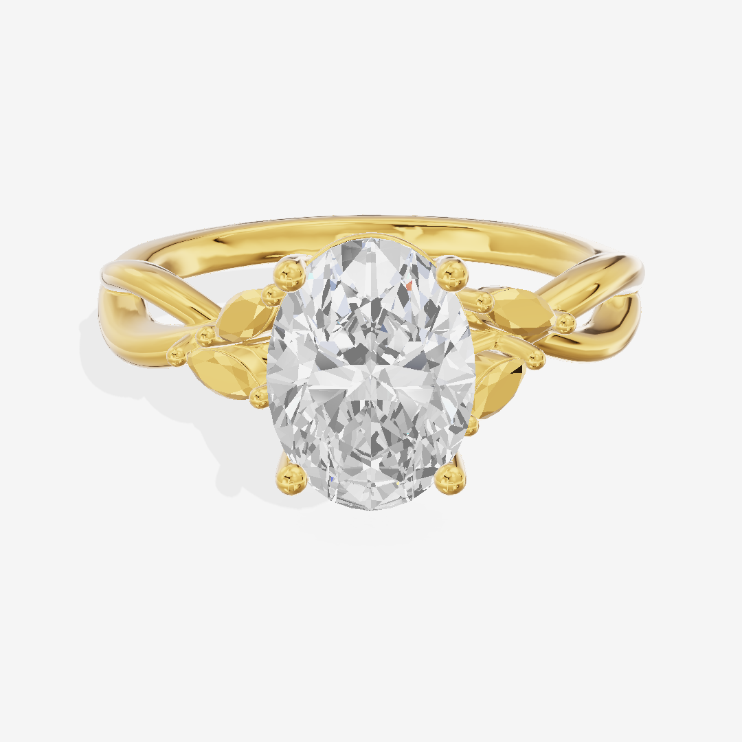 Modern Sincere Oval Engagement Ring with Side Stones in 18K Yellow Gold