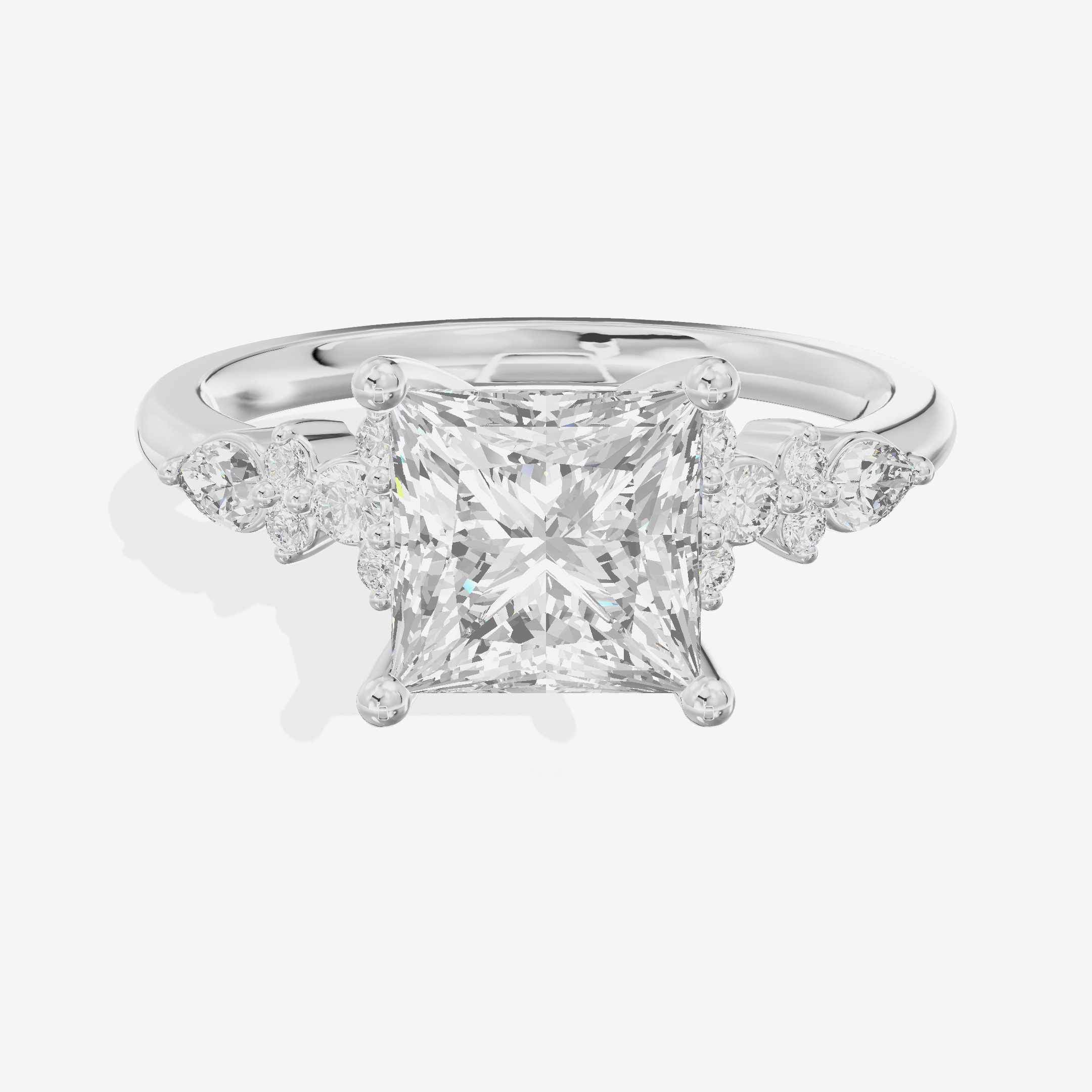 Tender Adorae Princess Engagement Ring with Side Stones (1/5 ct. tw.) in 18K White Gold