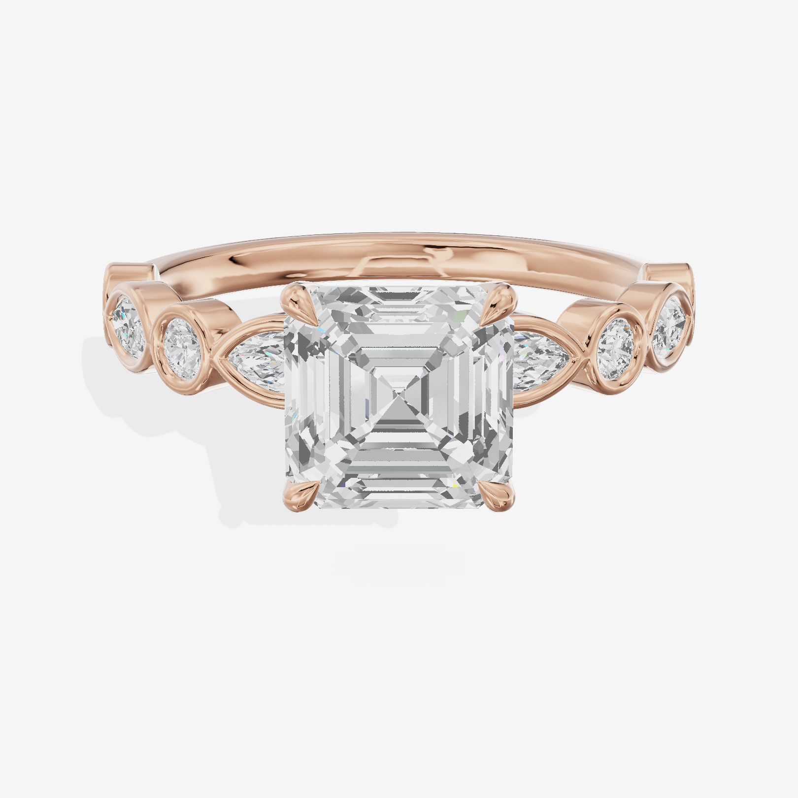 Tender Aurea Asscher Engagement Ring with Side Stones (1 ct. tw.) in 18K Rose Gold