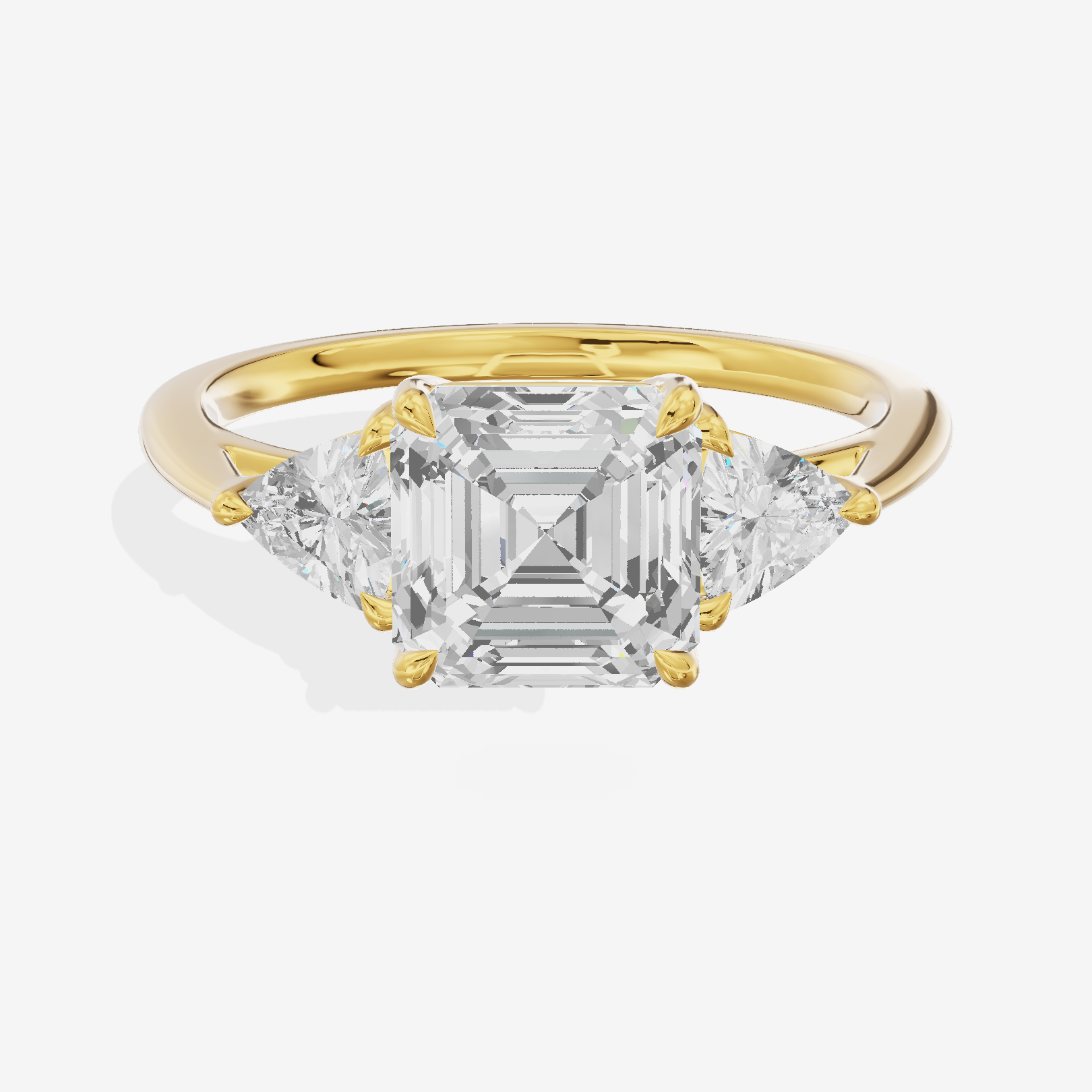 Coeurine Three Stone Asscher Engagement Ring (1/8 ct. tw.) in 14K Yellow Gold