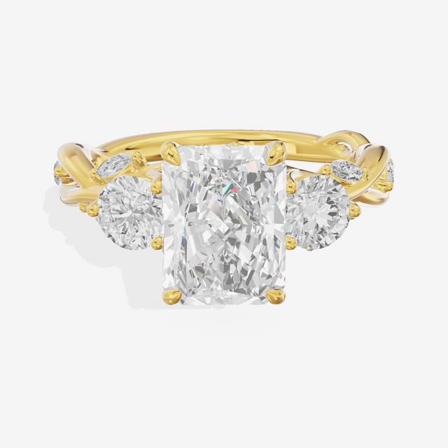 Modern Vowsae Three Stone Radiant Engagement Ring (3/4 ct. tw.) in 14K Yellow Gold