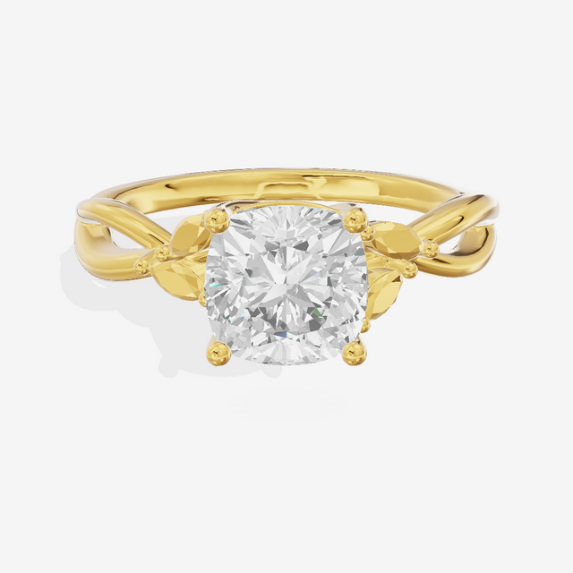 Modern Sincere Cushion Engagement Ring with Side Stones in 14K Yellow Gold