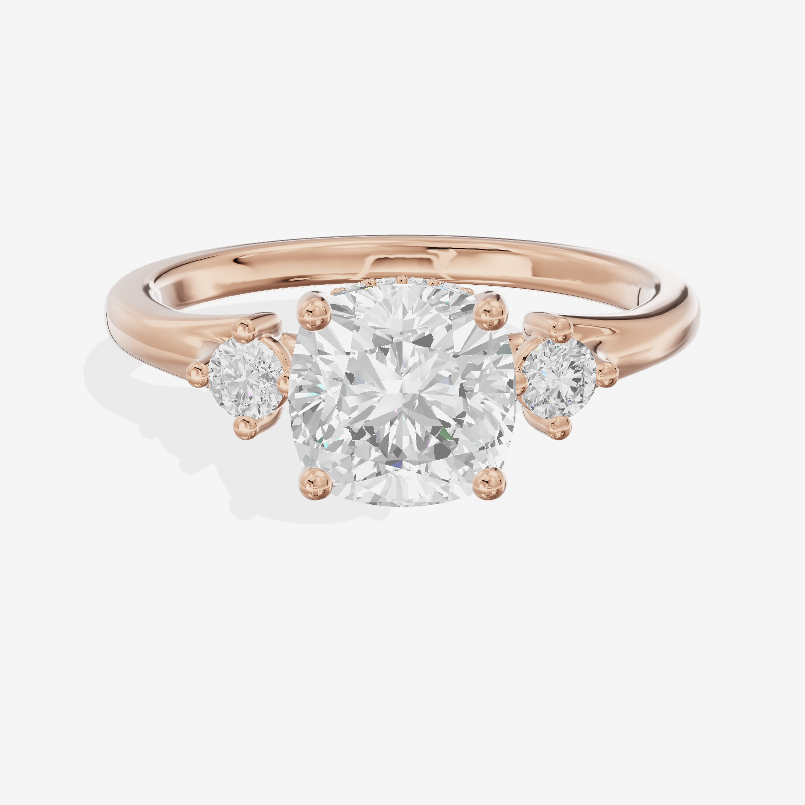 Sincere Three Stone Cushion Engagement Ring (1/6 ct. tw.) in 14K Rose Gold