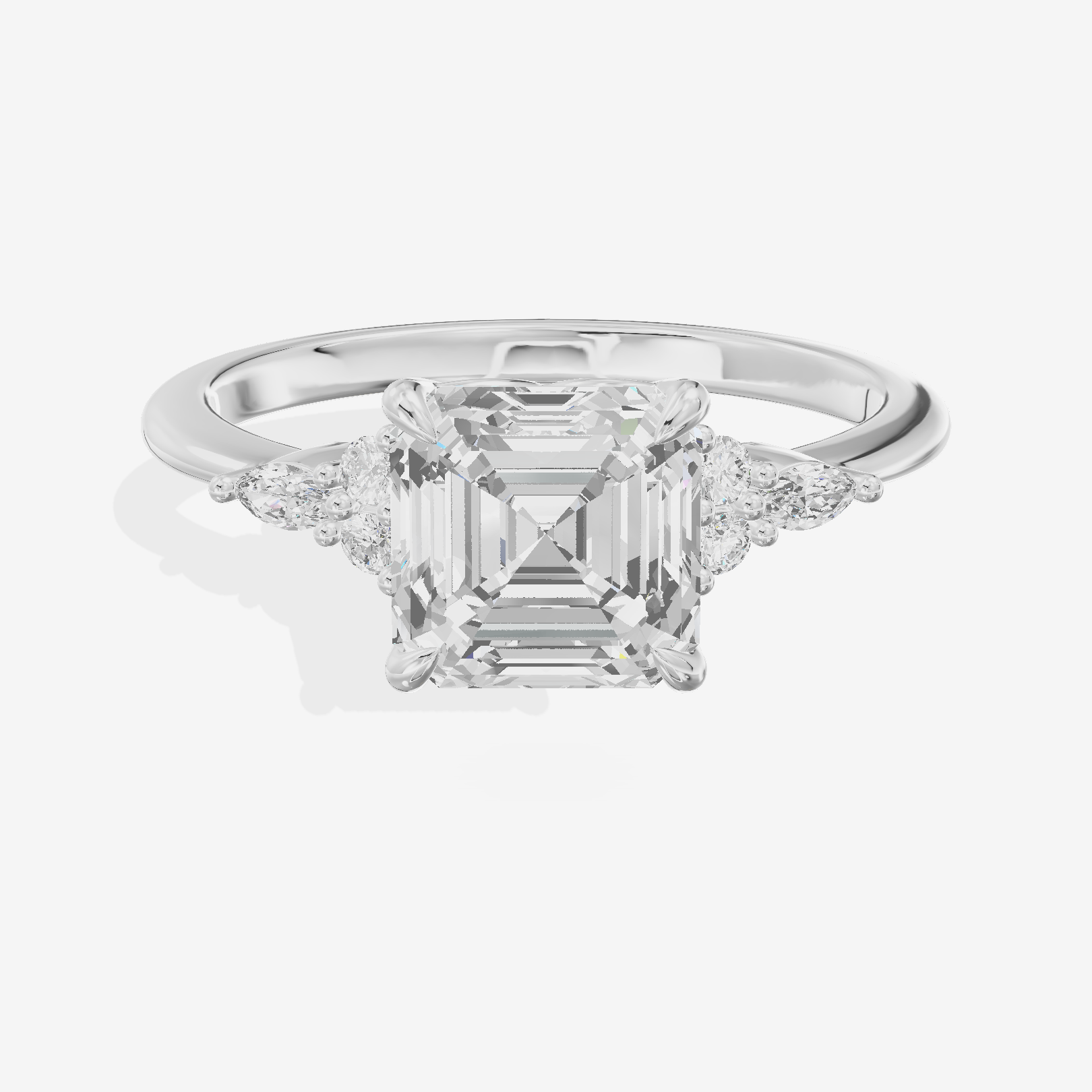 Luxe Tender Asscher Engagement Ring with Side Stones (1/8 ct. tw.) in Platinum