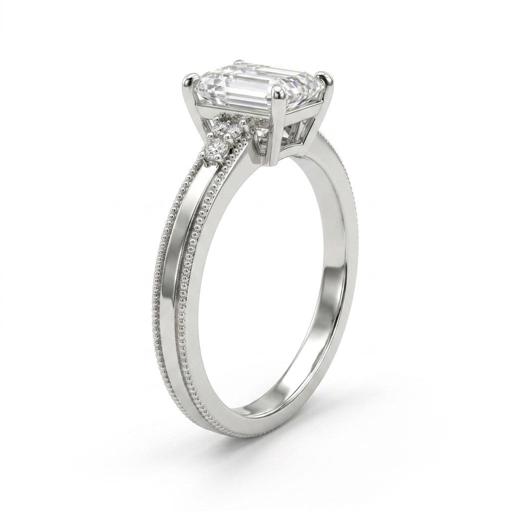 Solitaire Vintage Milgrain Emerald Engagement Ring (2.06 ct. tw.) in 18K White Gold