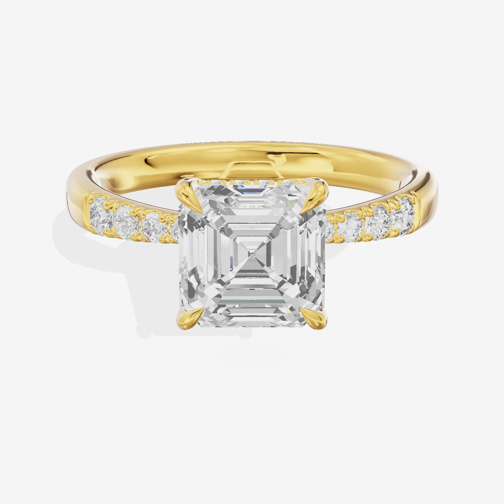 Classic Tensare Asscher Engagement Ring with Hidden Halos (1/15 ct. tw.) in 18K Yellow Gold