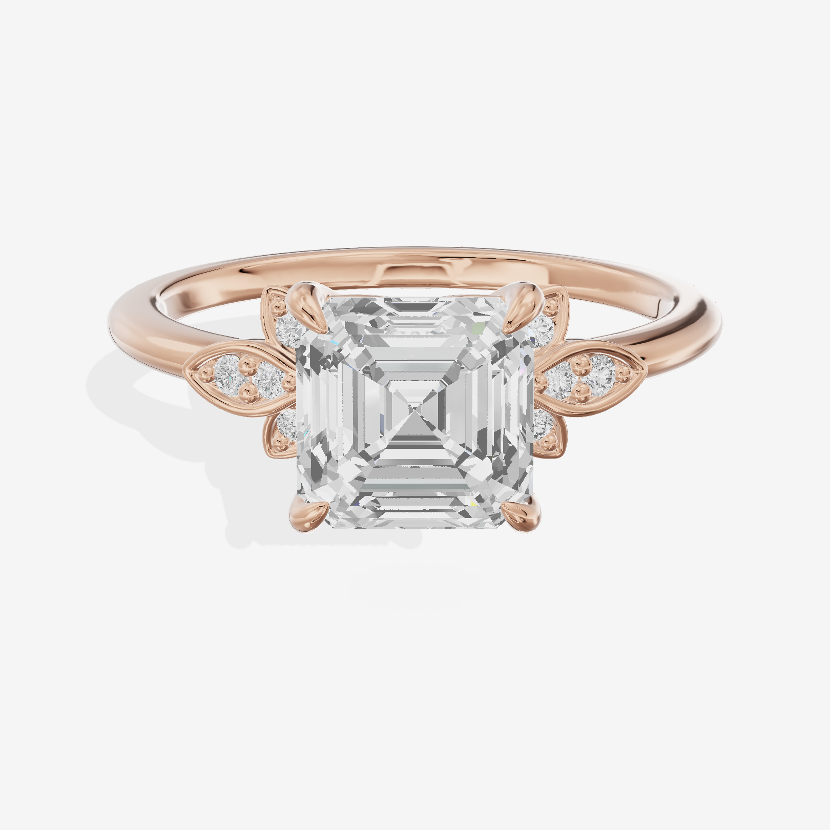 Trellise Asscher Engagement Ring with Side Stones (1/20 ct. tw.) in 14K Rose Gold
