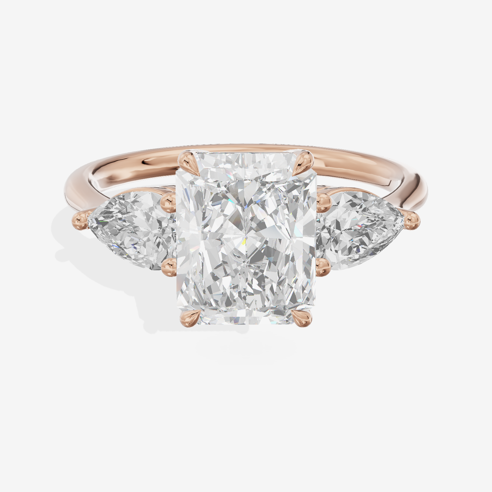 Luxe Adorae Three Stone Radiant Engagement Ring (3/4 ct. tw.) in 14K Rose Gold