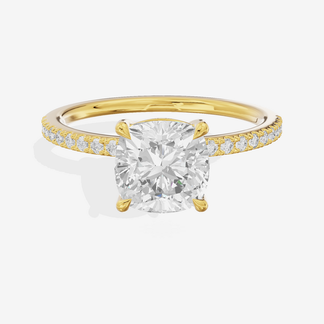 Tender Vowsae Cushion Engagement Ring with Side Stones (1/8 ct. tw.) in 14K Yellow Gold