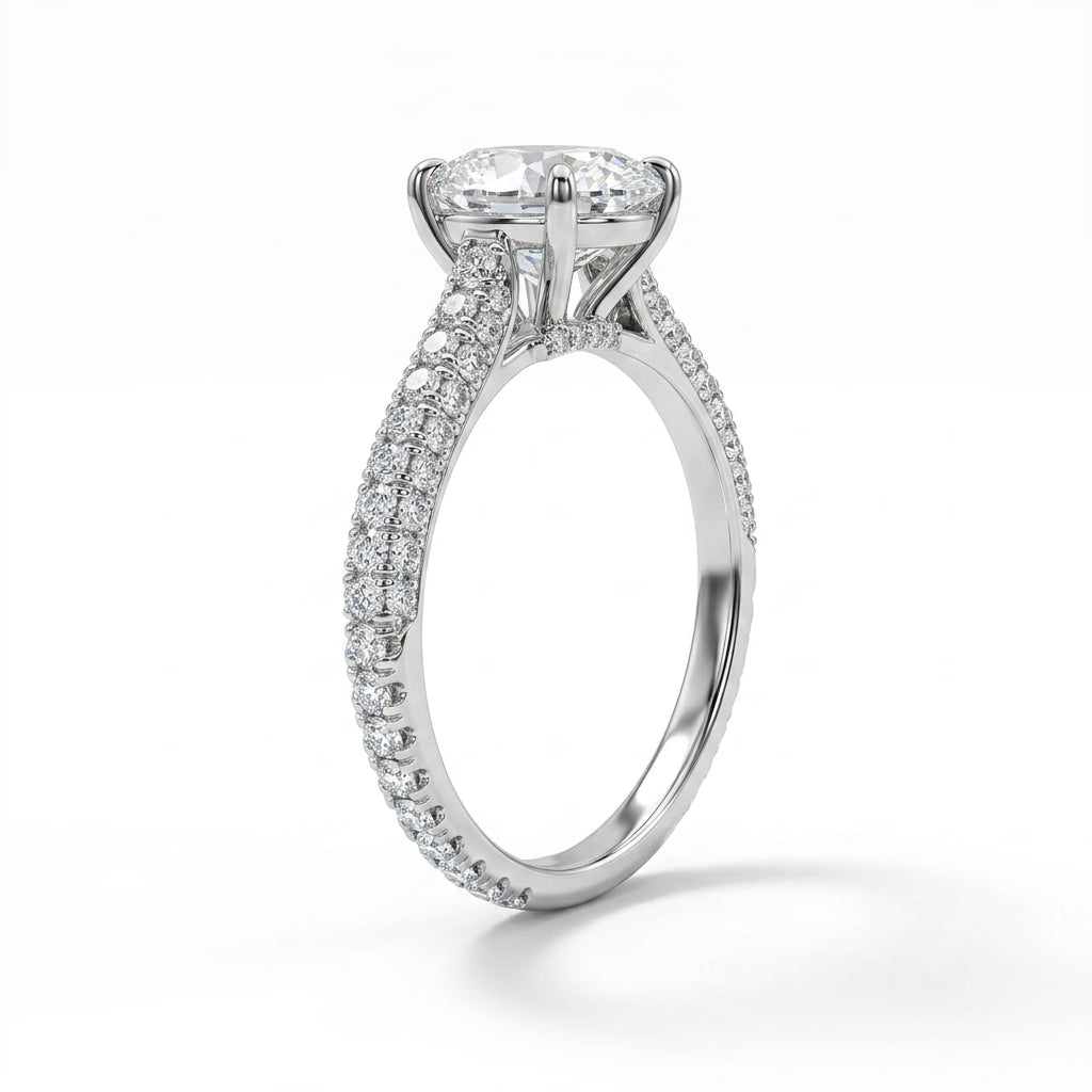 Cathedral Solitaire Pavé Oval Engagement Ring (3.32 ct. tw.) in Platinum