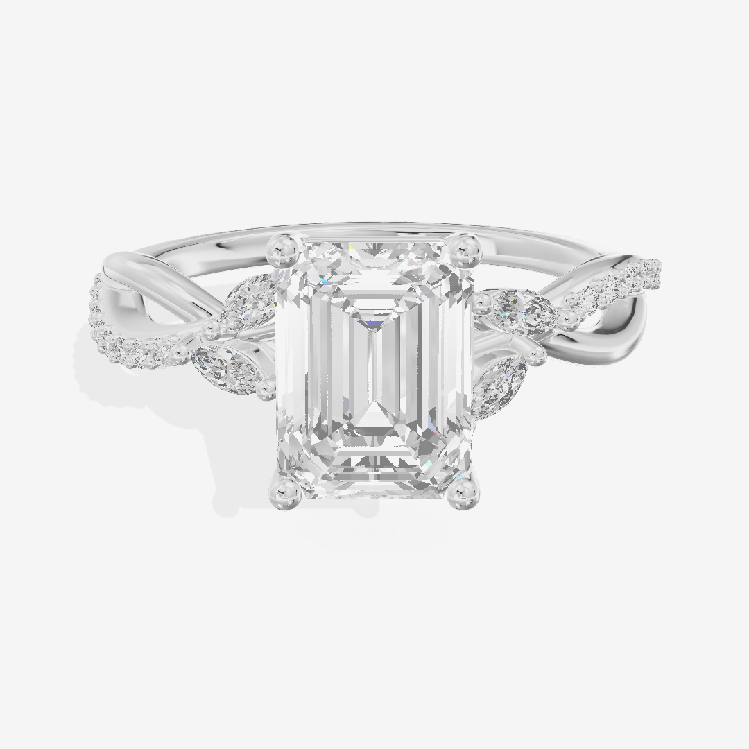 Petite Twine Emerald Twisted Engagement Ring (1/5 ct. tw.) in 14K White Gold