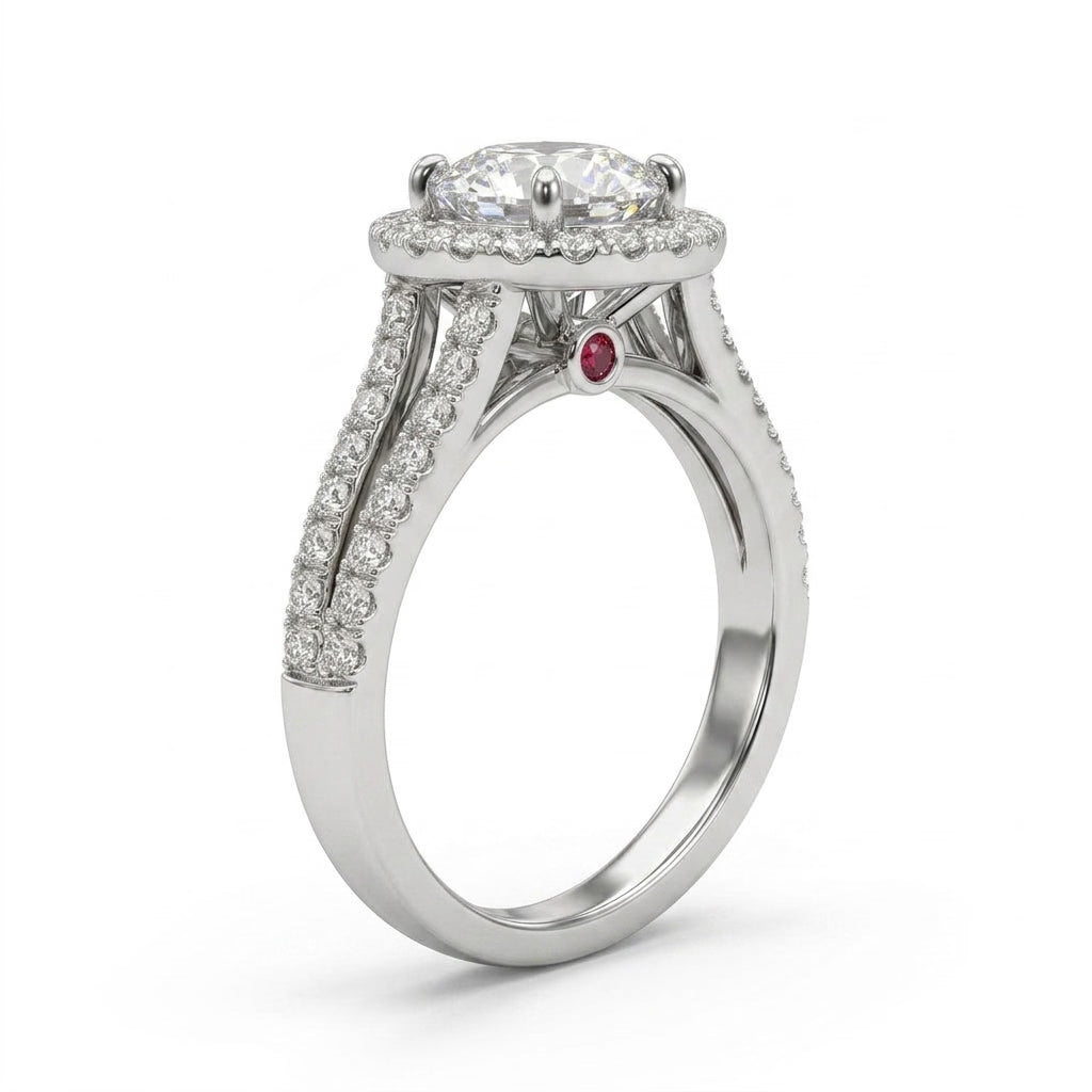 Halo Split Shank Round Engagement Ring (1.02 ct. tw.) in 18K White Gold