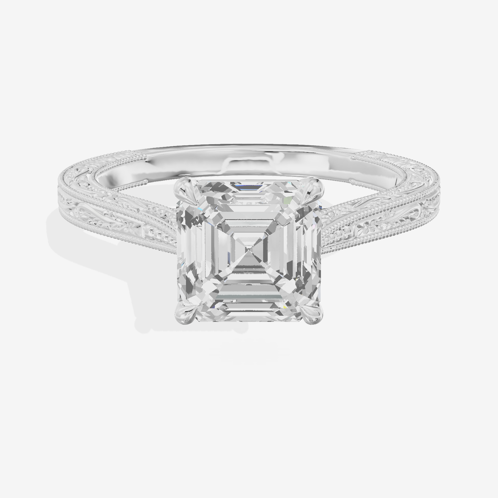 Vintage Vowsae Asscher Engagement Ring in 18K White Gold