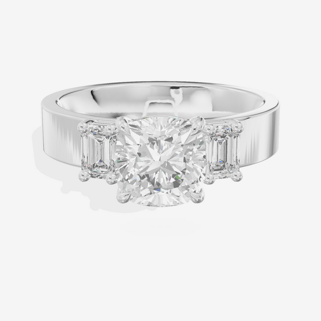 Vintage Vowsae Three Stone Cushion Engagement Ring (1/2 ct. tw.) in 14K White Gold