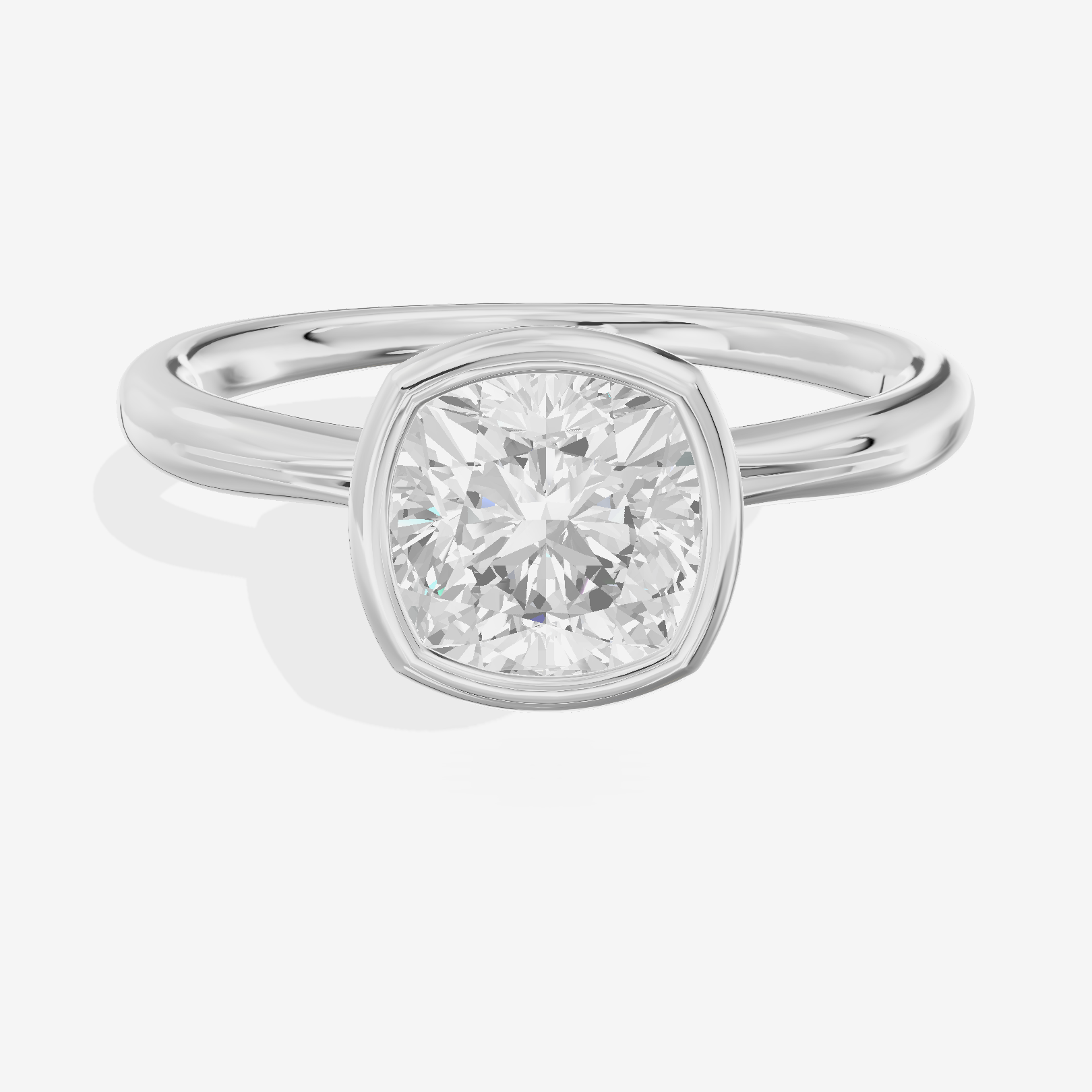 Coeurine Bezel 2mm Cushion Solitaire Engagement Ring in 18K White Gold