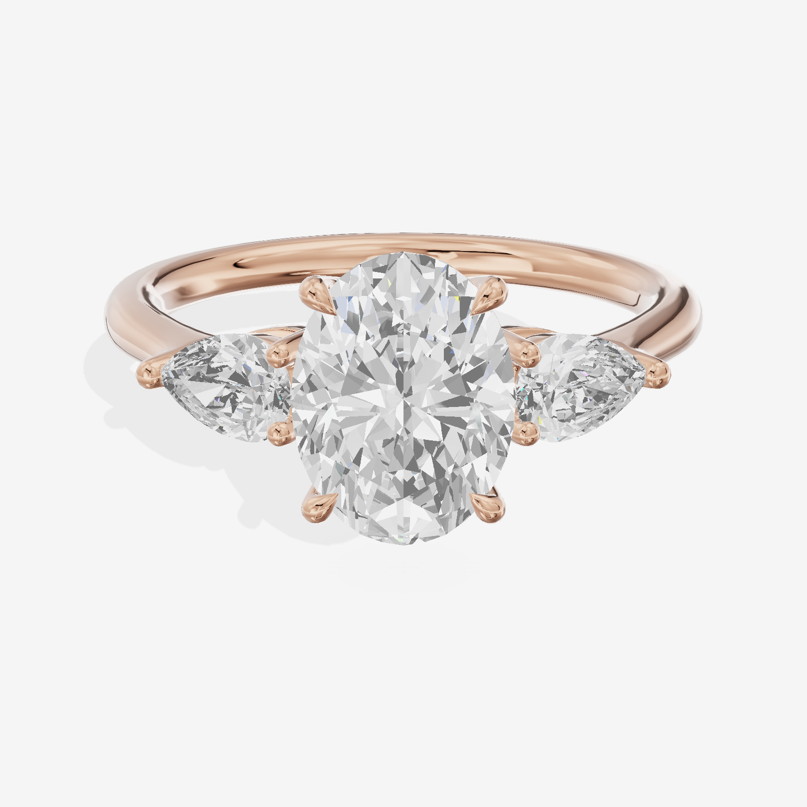 Luxe Aimora Three Stone Oval Engagement Ring (3/4 ct. tw.) in 18K Rose Gold