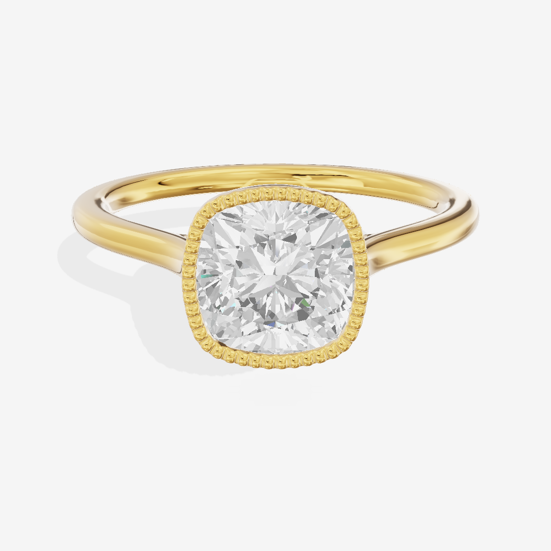 Modern Coeurine 1.5mm Cushion Bezel Engagement Ring in 14K Yellow Gold
