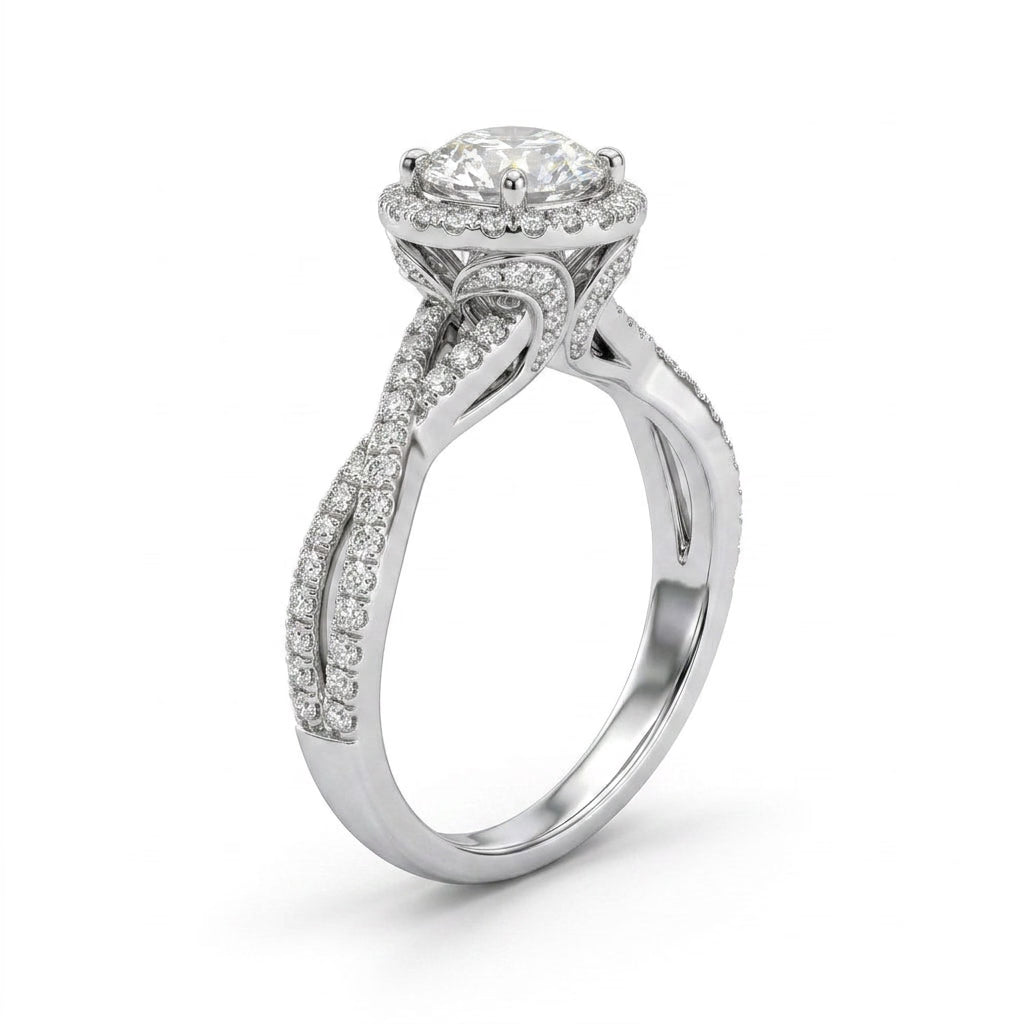 Halo Twist Round Engagement Ring (1.01 ct. tw.) in Platinum