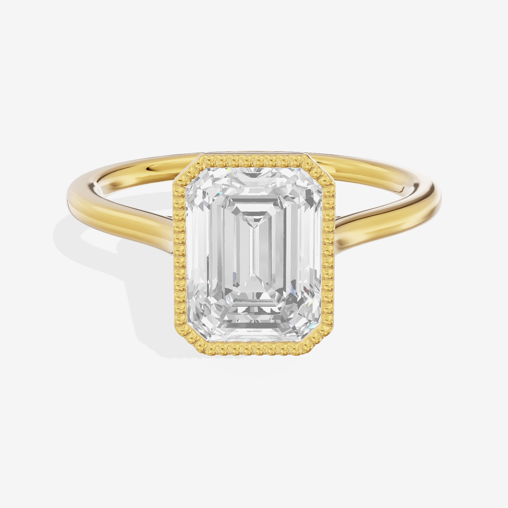 Modern Coeurine 1.5mm Emerald Bezel Engagement Ring in 14K Yellow Gold