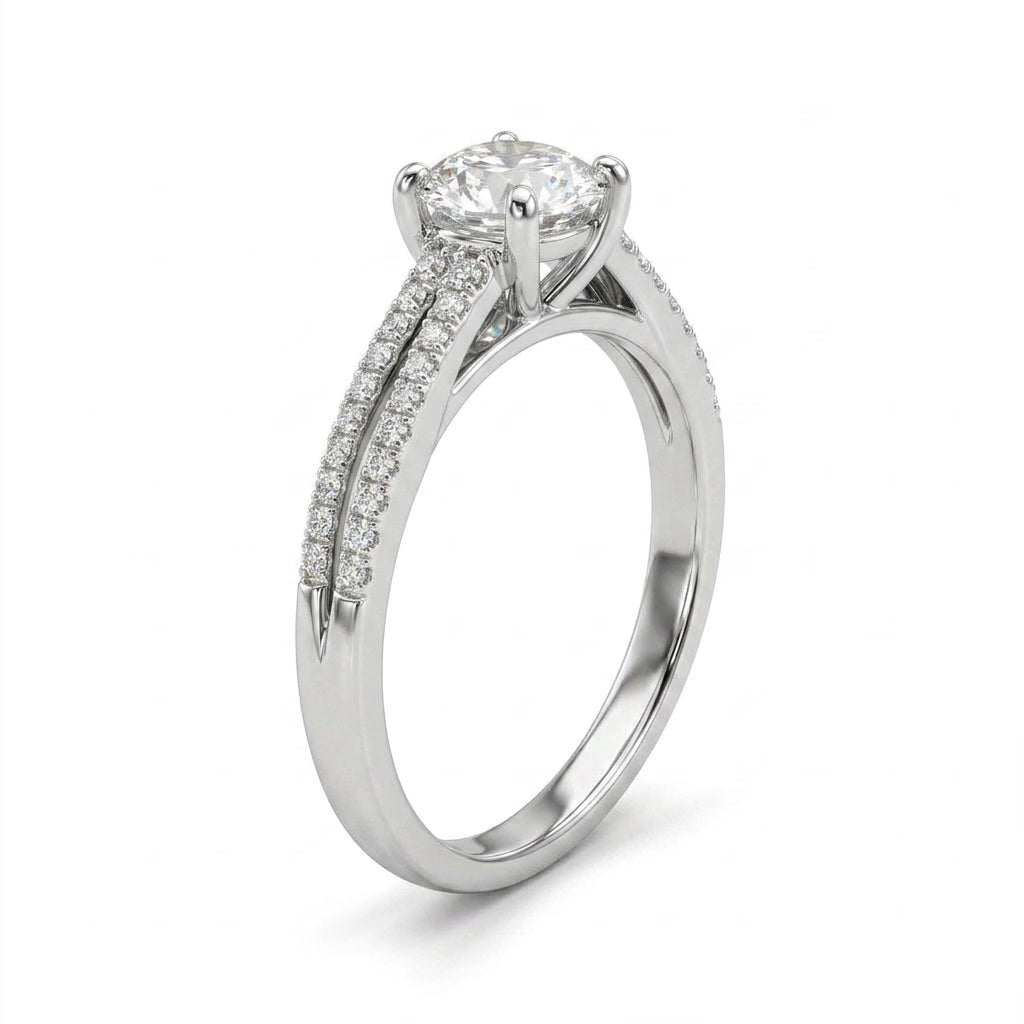 Cathedral Solitaire Split Shank Round Engagement Ring (1/2 ct. tw.) in 18K White Gold