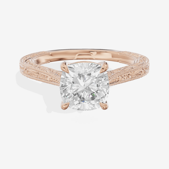 Vintage Vowsae Cushion Engagement Ring in 14K Rose Gold