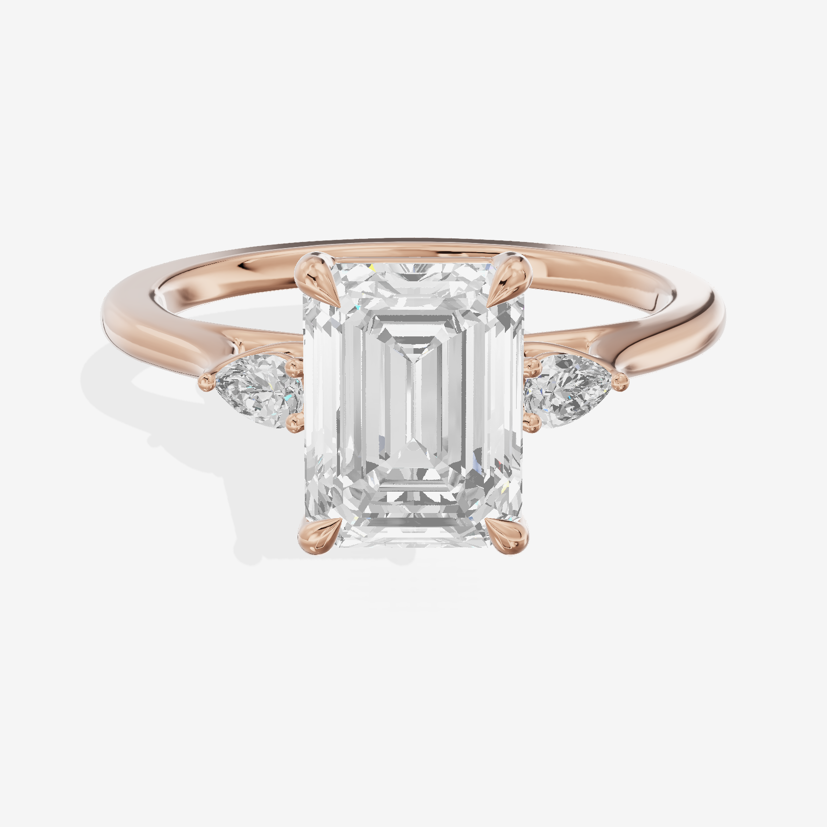 Royal Sincere Three Stone Emerald Engagement Ring (2/3 ct. tw.) in 18K Rose Gold