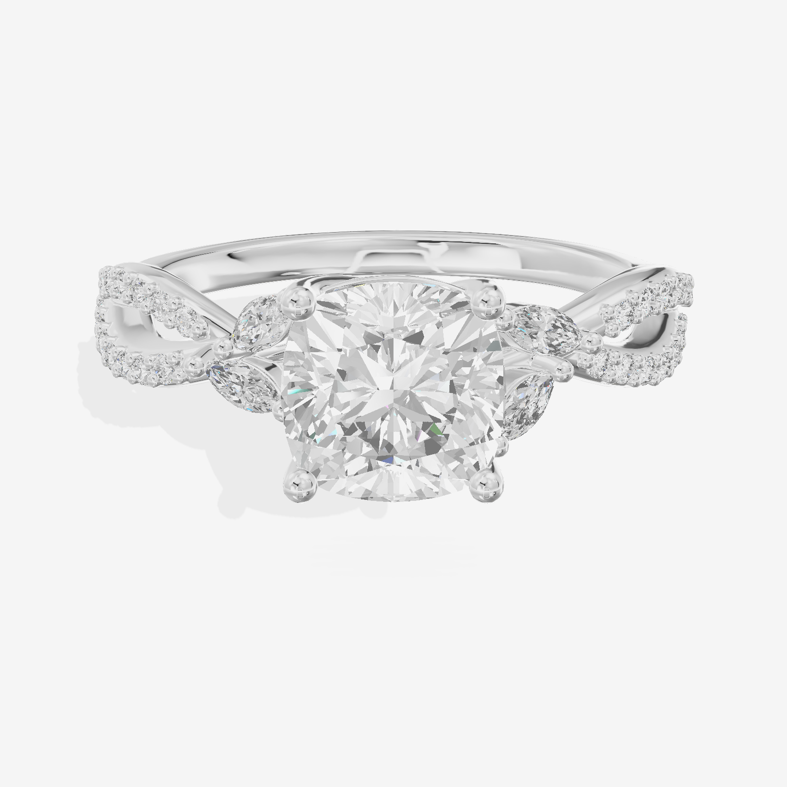Luxe Lumera Cushion Engagement Ring with Side Stones (1/4 ct. tw.) in Platinum