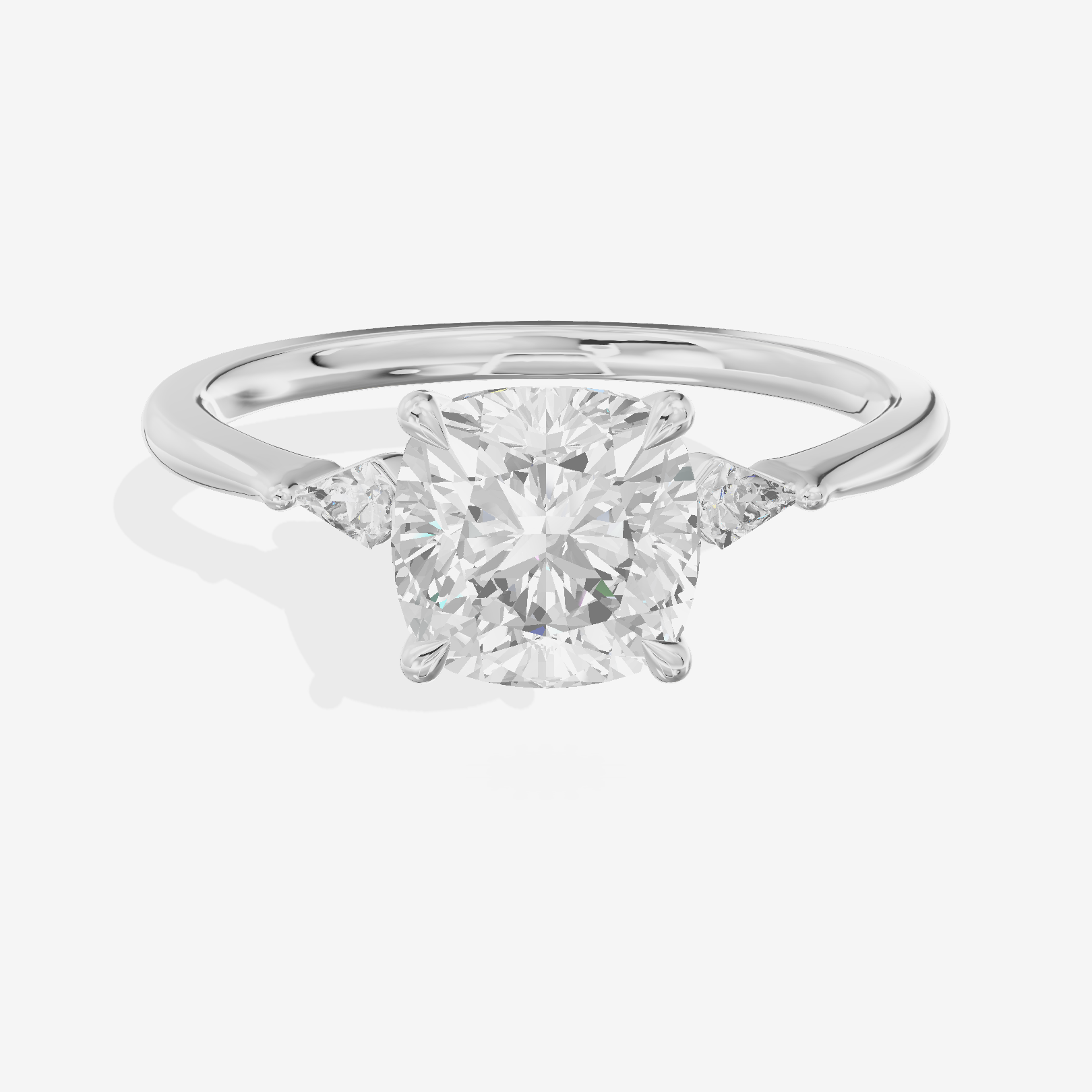 Petite Triade Cushion Three Stone Engagement Ring (1/15 ct. tw.) in 14K White Gold