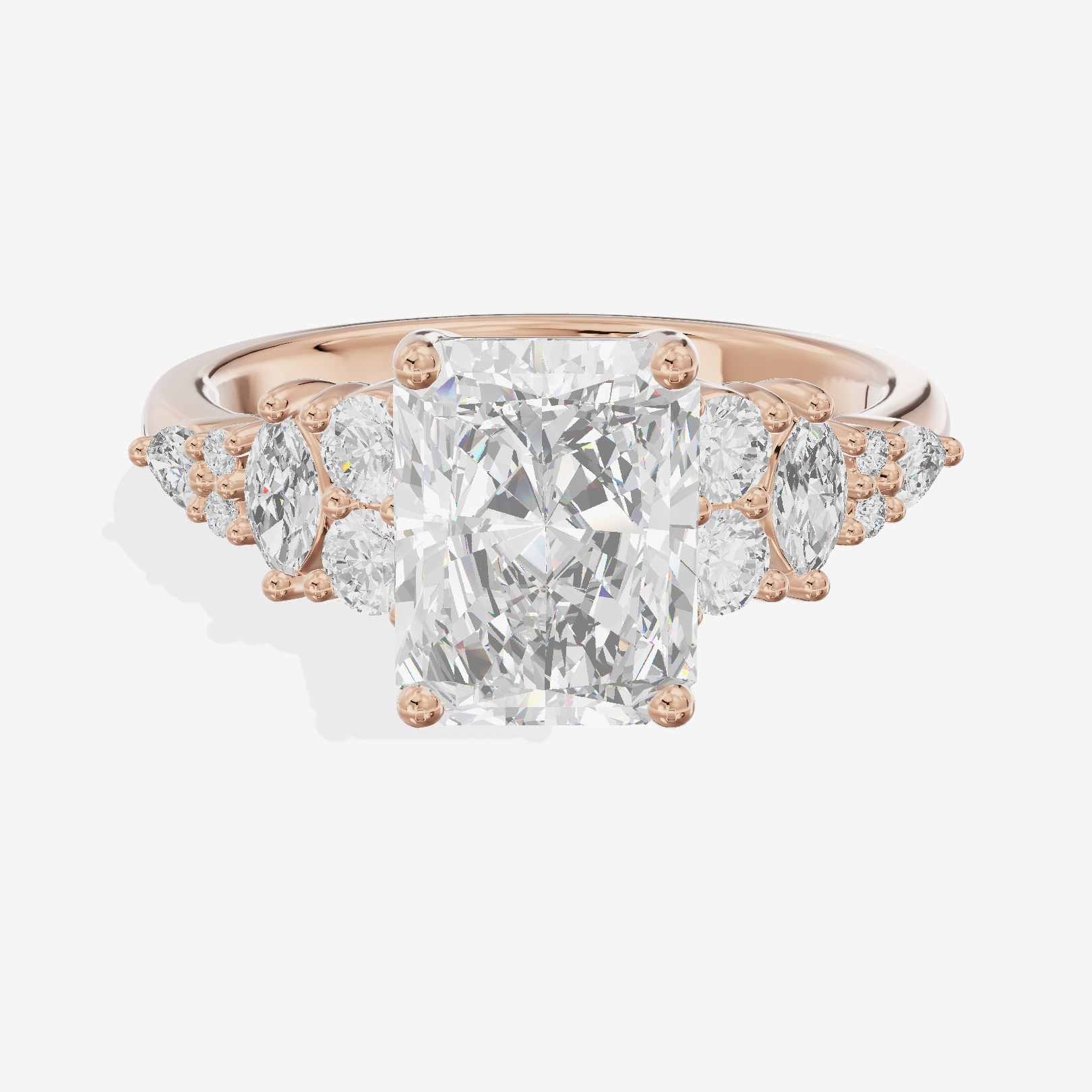 Modern Maia Radiant Engagement Ring with Side Stones (1/5 ct. tw.) in 14K Rose Gold