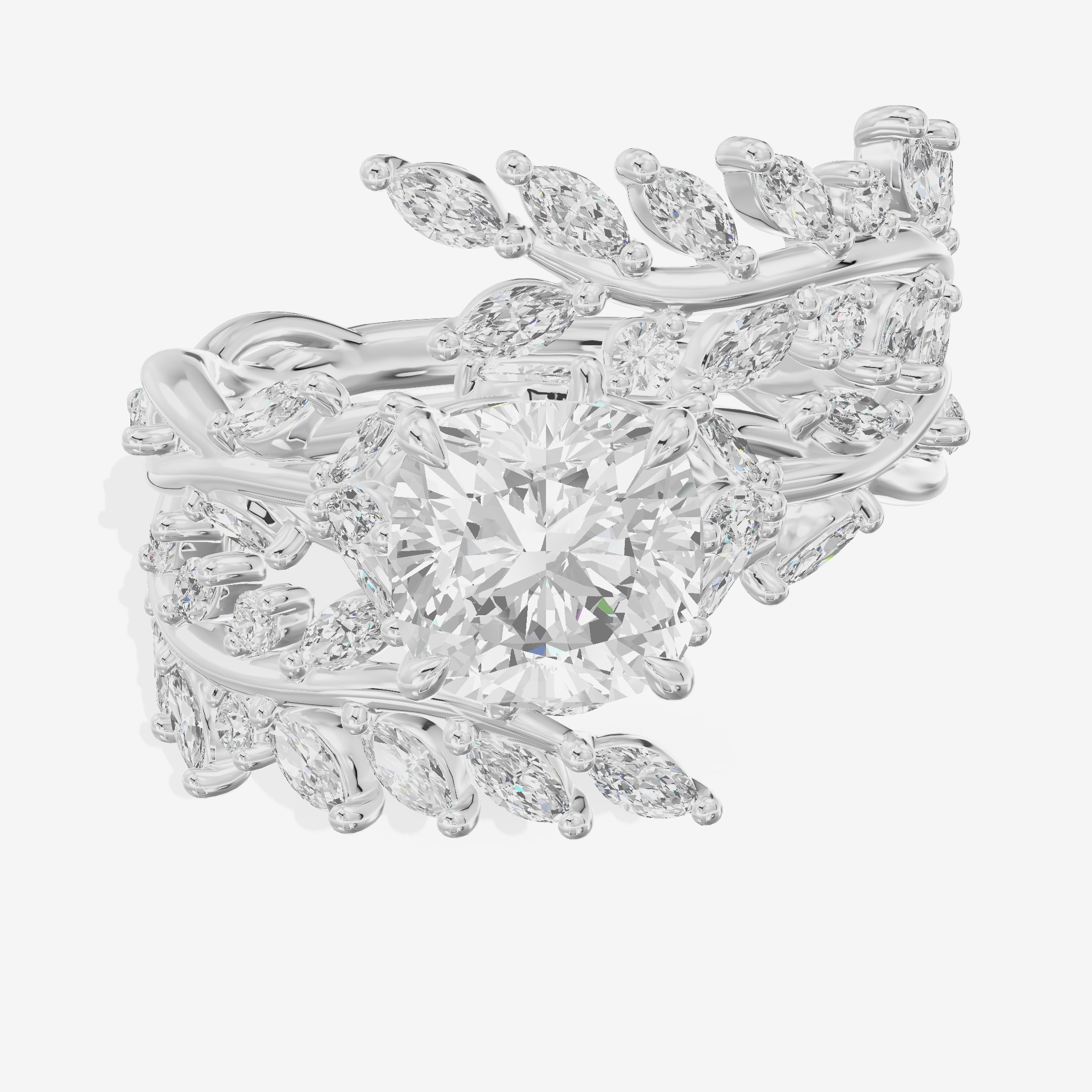 Bowed Trueheart Cushion Engagement Ring with Side Stones (3/4 ct. tw.) in Platinum