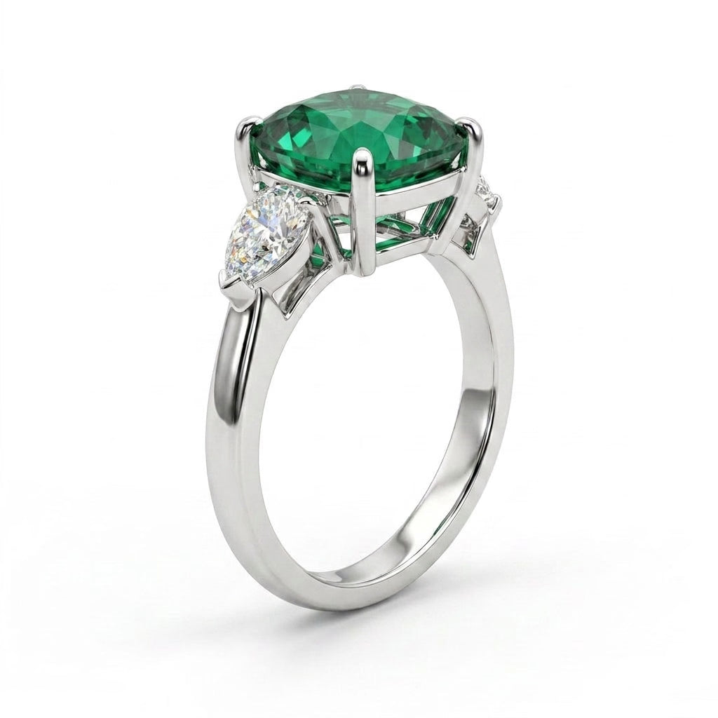 Three Stone Cushion Engagement Ring (3.91 ct. tw.) in 18K White Gold