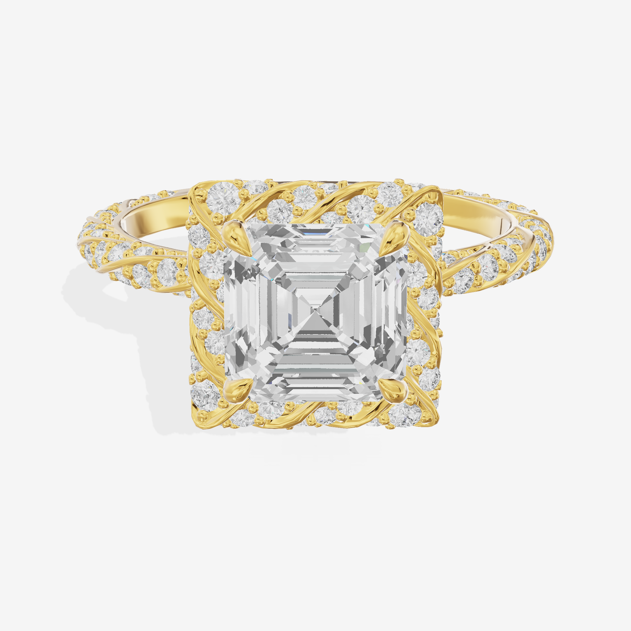 Grand Aimora Asscher Engagement Ring with Hidden Halos (1/20 ct. tw.) in 18K Yellow Gold
