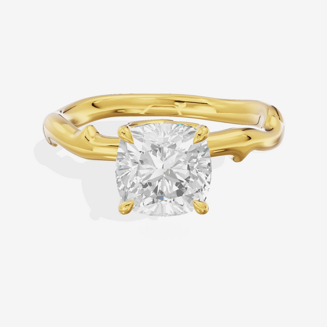 Vowsae Cathedral 2.2mm Cushion Solitaire Engagement Ring in 18K Yellow Gold