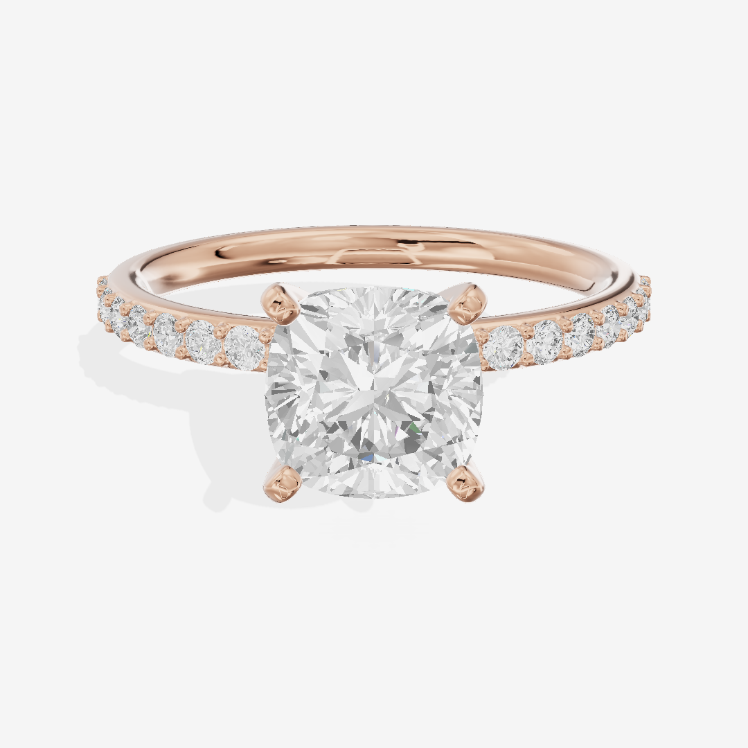 One of One Petite Cushion Engagement Ring with Side Stones (1/4 ct. tw.) in 14K Rose Gold