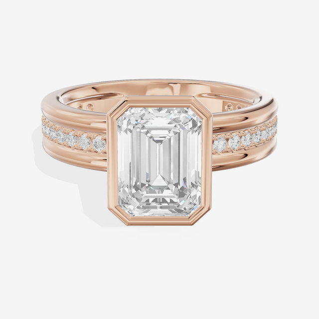 Belovae Bezel Emerald Engagement Ring with Side Stones (1/4 ct. tw.) in 18K Rose Gold
