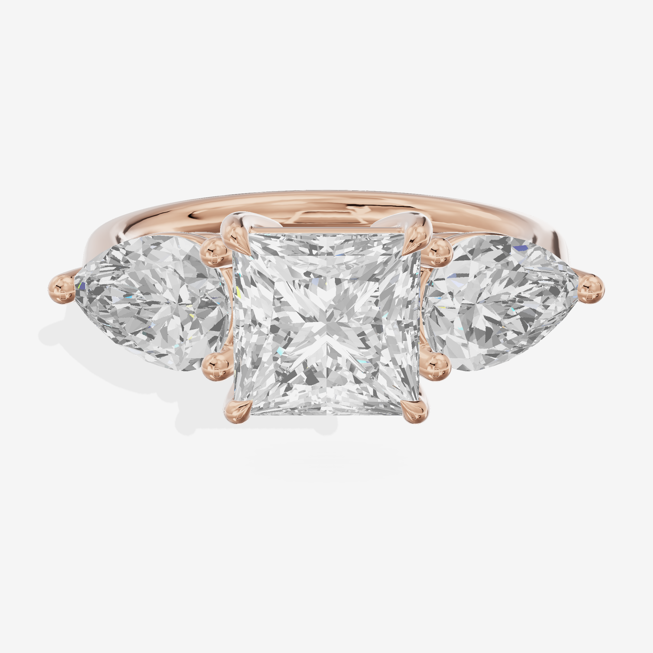 Luxe Heartline Three Stone Princess Engagement Ring (3/4 ct. tw.) in 14K Rose Gold
